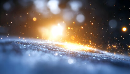 Naklejka premium Abstract Galaxy with Glowing Particles and Cosmic Dust Cloud in a Deep Blue and Golden Hues