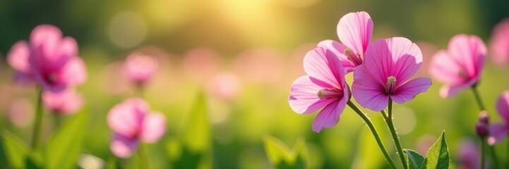 Fototapeta premium Closeup of pink sweet pea flowers blooming in a lush meadow, beauty, colorful