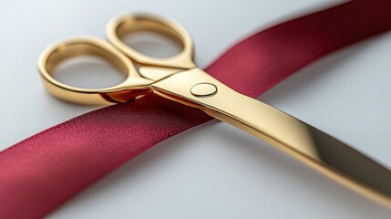 Golden Scissors Cutting Red Ribbon
