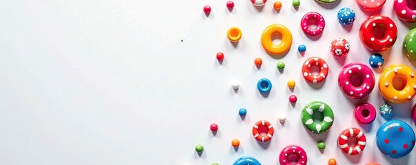 Colorful ironing beads arranged in geometric pattern on white background,  plastic beads,  DIY