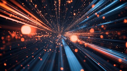 Fototapeta premium Futuristic Zoom-Blur Effect Enhancing Glowing Optical Fiber Streaks