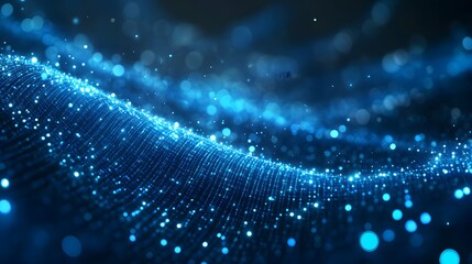 Futuristic Blue Glowing Network Nodes &ndash; Digital Connectivity and Advanced Technology in Cyber Landscape with Abstract Data Visualization and Virtual Innovation Theme"