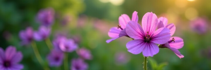 Fototapeta premium Closeup of vibrant Purple Hesperis flowers blooming in Florida's natural environment, vibrant, botanical