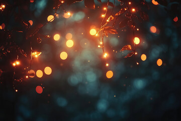 A soft-focus background of blurred lights against a dark canvas.