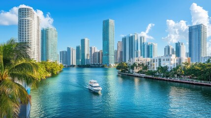 Obraz premium Stunning Miami Skyline: A Breathtaking View of Cityscape and Turquoise Waters