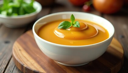 Creamy caramel sauce in a white bowl, perfect for food photography or recipe concepts,  isolated,  sweet