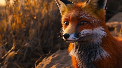 A close-up of a vibrant red fox in the wild, captured with perfect clarity,