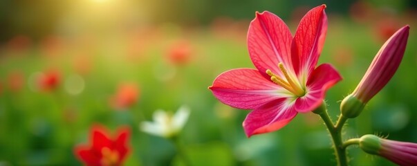 Close-up shot of vibrant long bean flowers blooming in a garden, showing delicate petals and green stems,  garden,  stems