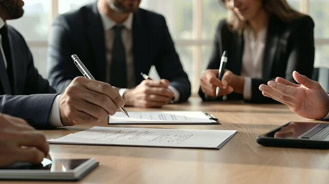 1_CEO signing corporate governance charter with board members applauding