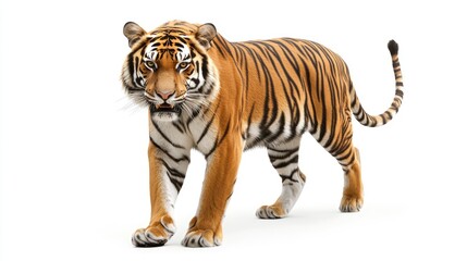 Fototapeta premium A Majestic Tiger Walking Isolated on White Background