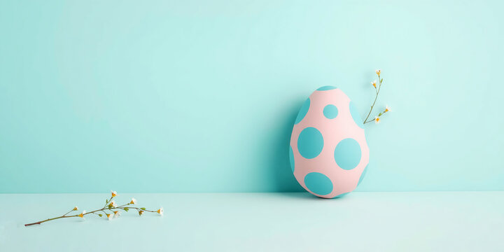 Pastel Easter Egg and Flowers with Copy Space