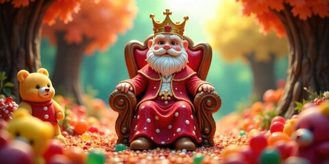 Fototapeta premium Picture of the old king next to Christmas and chocolates and... in a puppet style