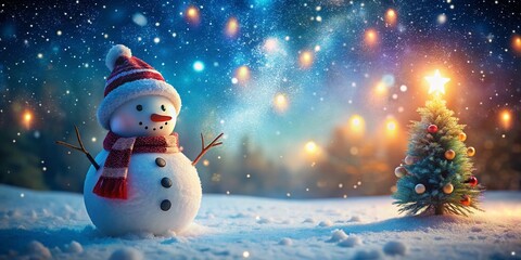 Fototapeta premium Magical Night: Free Snowman Winter Wonderland Background