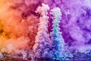 Fototapeta premium Colorful smoke billows and merges in an abstract display, creating an eye-catching background for visual effects and imaginative compositions with vibrant hues.