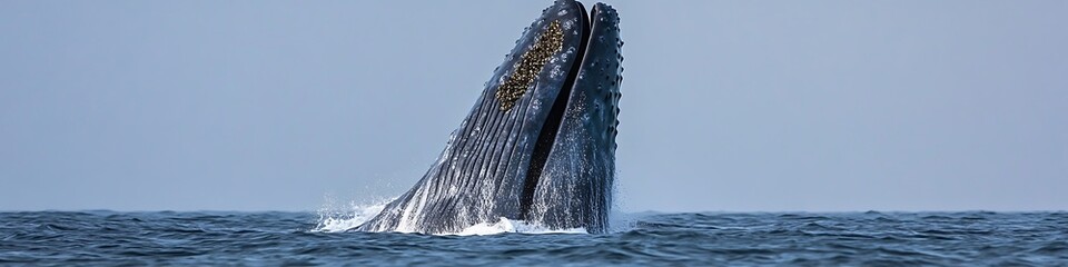 A massive blue whale emerging from the ocean in full detail,