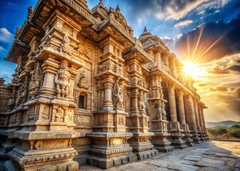 Fototapeta premium Majestic Ancient Stone Monument, Architectural Detail, Historical Landmark, Sunlit Facade, Cultural Heritage