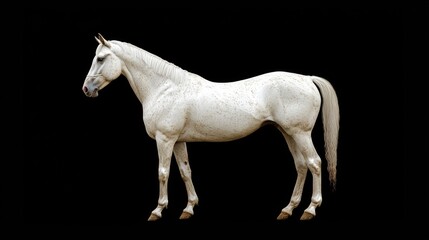 Fototapeta premium A White Horse Standing Isolated on a Black Background