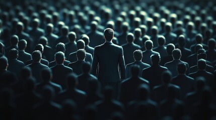 Fototapeta premium Exceptional Leadership: A Distinctive Individual in a Sea of Similar Faces, Emphasizing Uniqueness and Business Talent