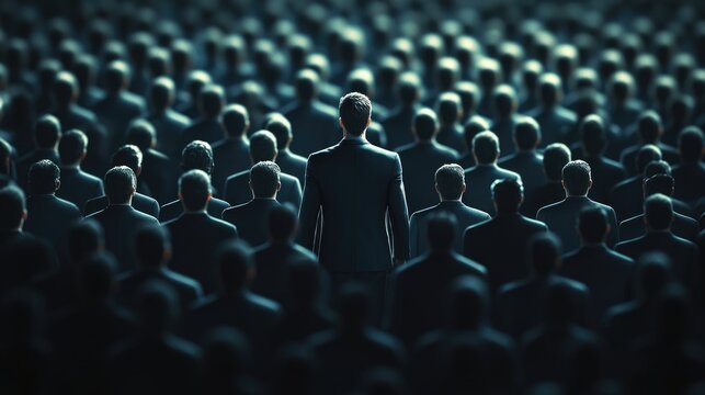 Exceptional Leadership: A Distinctive Individual in a Sea of Similar Faces, Emphasizing Uniqueness and Business Talent