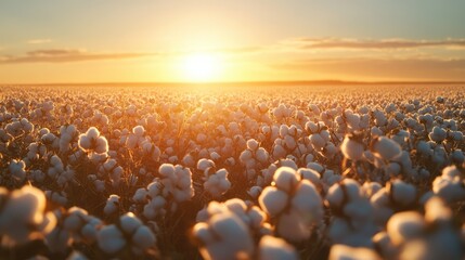 Obraz premium beautiful on cotton field on sunset