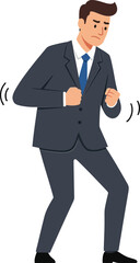 Businessman in a suit dancing joyfully while smiling, showcasing a flat and colorful vector art style