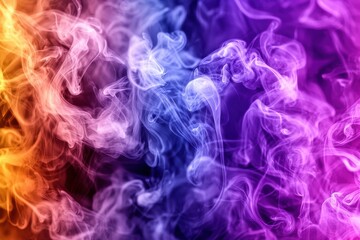 Colorful smoke swirls create an ethereal abstract background with vibrant orange, pink, blue, and purple hues, creating a dynamic and mesmerizing pattern.