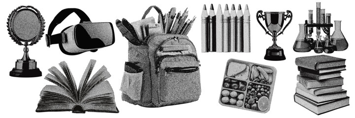 Set of school education halftone grunge vector design elements