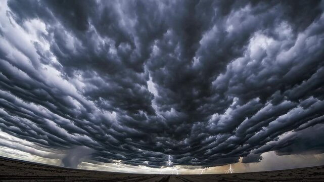 Dramatic time-lapse video of storm clouds rolling in, captured from a low-angle perspective, emphasizing the vast, turbulent sky above the horizon.
