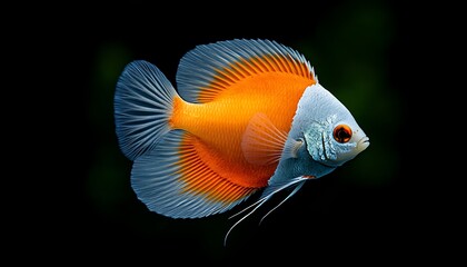 Orange Ram Cichlid Swimming for Dark Background.