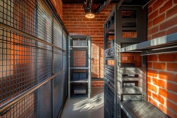 Fototapeta premium Modern Industrial Shelving Units in a Bright Storage Space