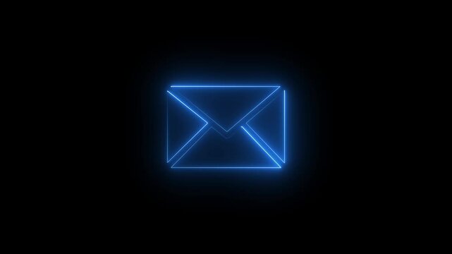  neon mail envelope icon animated on black background. glowing neon Mail envelope, incoming mail, Sending mail icon animation.