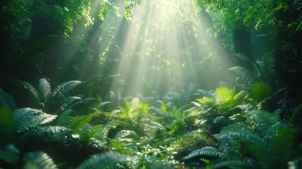 Obraz premium Lush jungle path bathed in sunlight