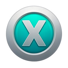 Obraz premium A button with a green background and a white X, framed by a metallic ring.