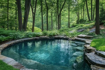 woodland landscape design, serene pool in a glade, gaston brussiere