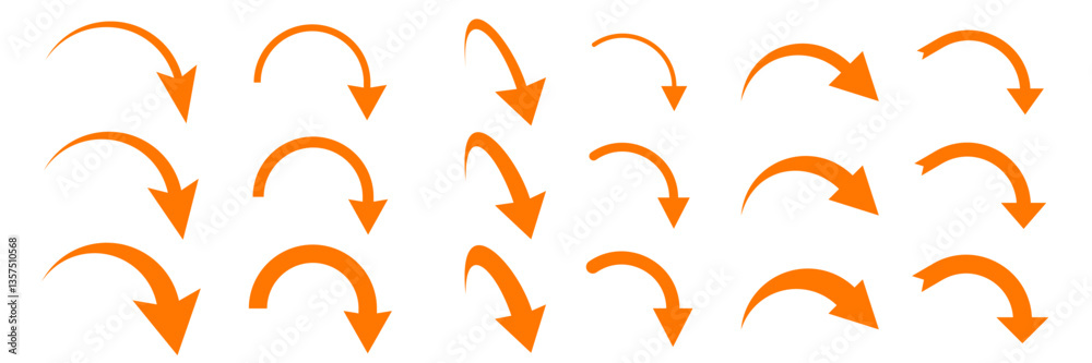 Poster arrows icons set isolated on white background. vector arrow pointers down or forward and return in c