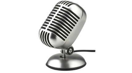 Professional microphone on stand with stylish plaid background for recording and podcasting
