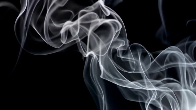 Abstract smoke swirls, ethereal and soft, on a black background, capturing the essence of fluid movement.