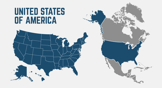 North America map. United States of America map with regions. North America map isolated on white background. High detailed. Vector illustration	
