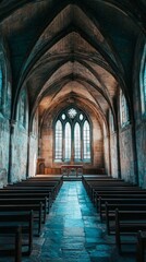 Obraz premium Gothic Revival Church Interior with Pointed Arches and Natural Light