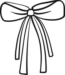 Bow, freehand drawing with felt-tip pen. Freehand doodle drawing. One decorative bow, sketch.