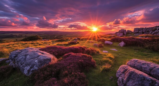 Breathtaking Sunset Over Sourton Tor in Dartmoor National Park, Devon - A Glimpse of British Countryside Beauty