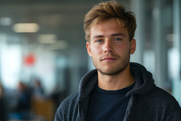 Fototapeta premium tech entrepreneur closeup portrait, background for business and technology, generative ai
