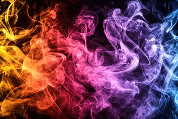 Obraz premium Abstract flowing smoke art background with vibrant orange, pink, purple, and blue hues, creating a dynamic and visually stunning texture for graphic designs and creative projects.