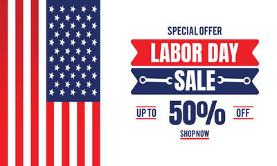 USA labor day sale background promotion advertising banner template with american flag and balloons.
