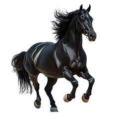 Obraz premium Elegant Black Stallion Galloping Isolated on Transparent Background