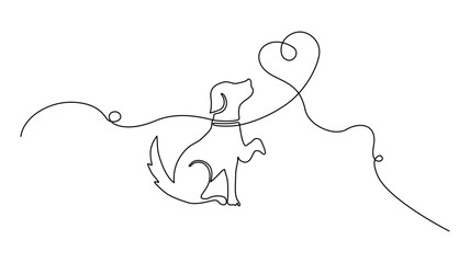  Continous One line drawing of a dog with a heart, perfect for pet lovers.