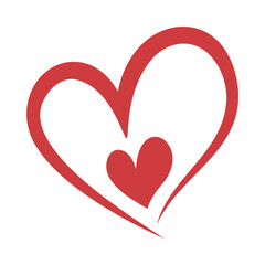 Double Heart Icon - A Heart-Shaped Line with a Small Heart Inside.. Red Monochromatic Icon in Flat Design.