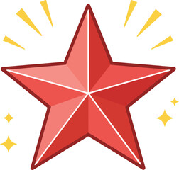 Obraz premium Red star with radiant bursts and sparkling effects in a flat, minimal design style, showcasing vibrant color contrast, vector art