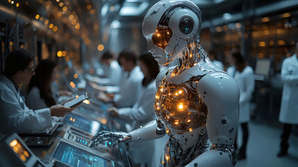 Fototapeta premium Next-Gen AI: Humanoid Robot in Research Lab