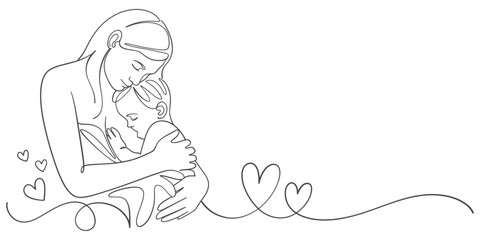 Mother breastfeedscthe baby line art style vector illustration, mothers day celebration illustration